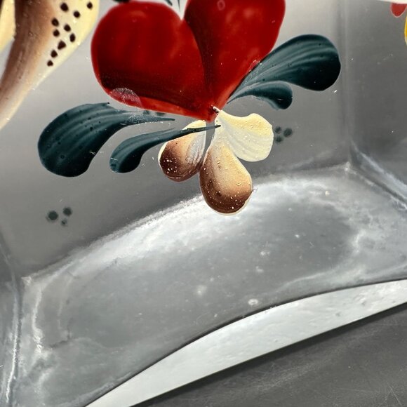 Vintage Glass Decanter Bottle Enamel Painted Floral Birds Red Yellow Blue READ - Picture 8 of 12